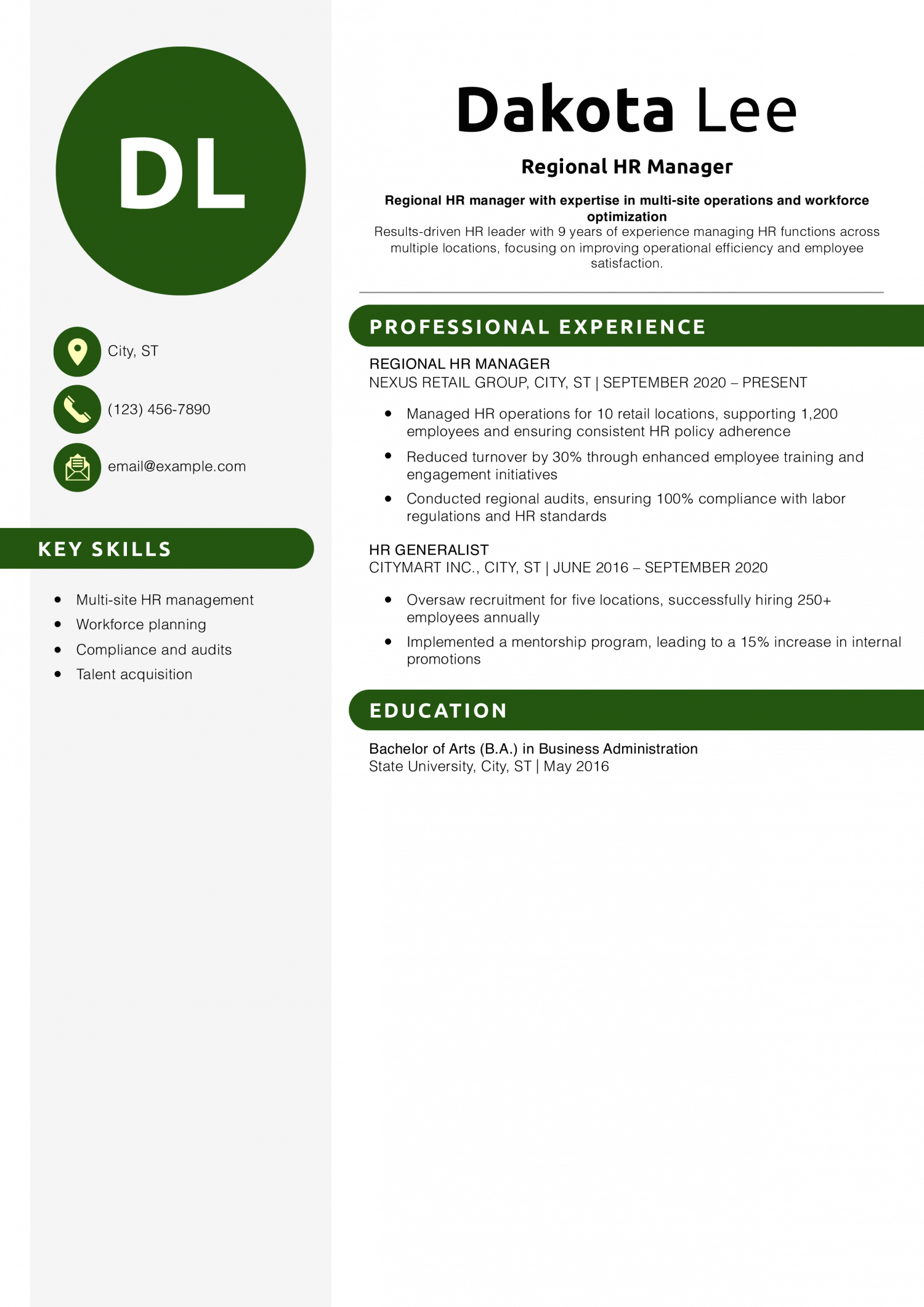 Regional HR Manager Resume