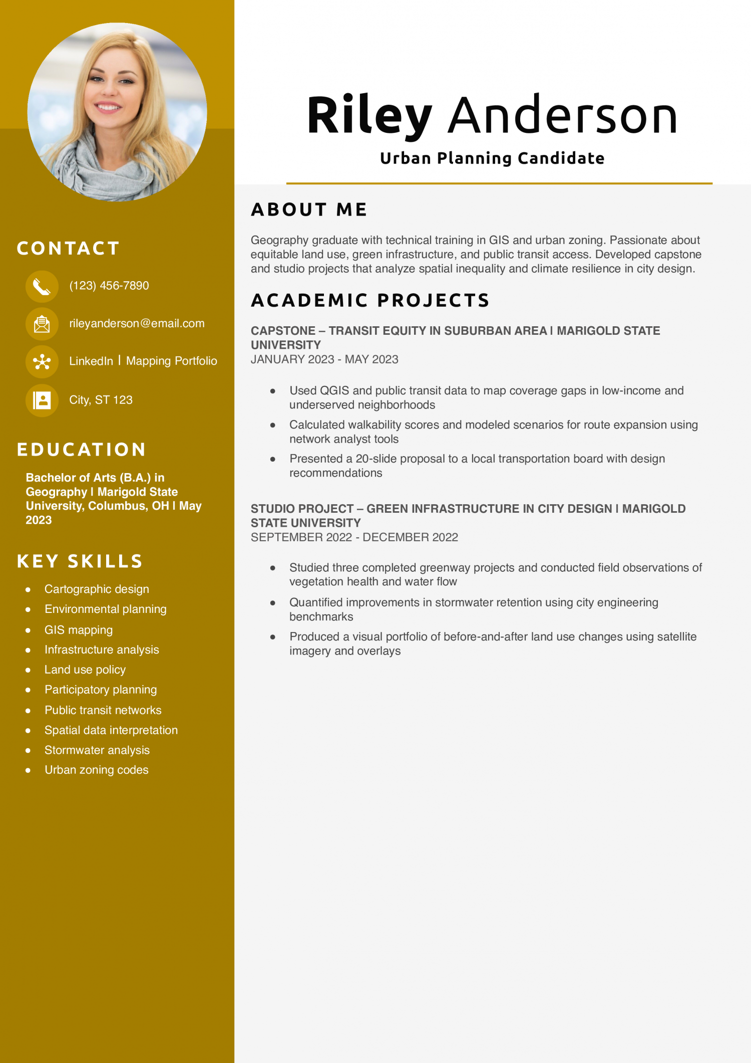 Urban Planning Candidate Resume Example