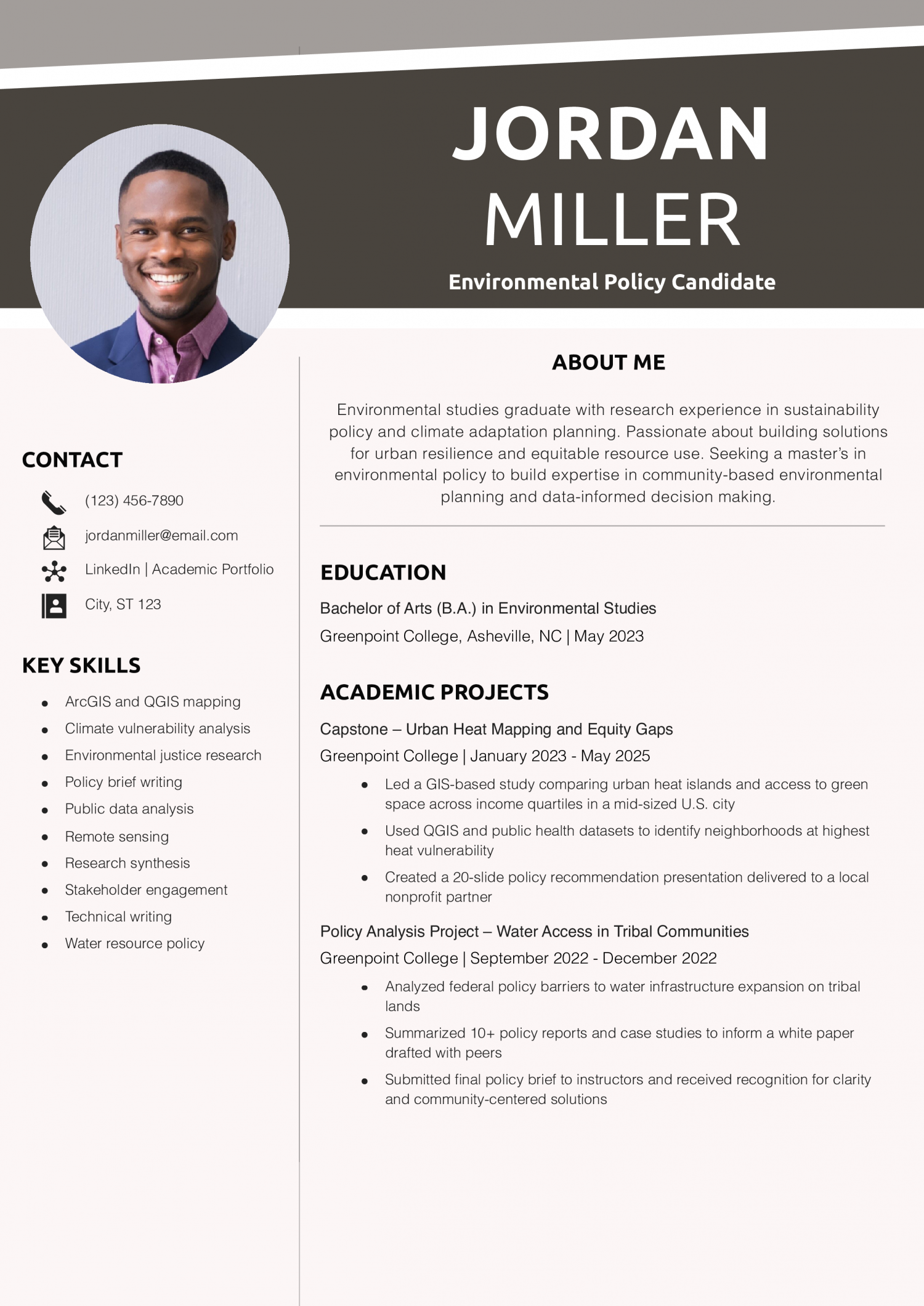 Environmental Policy Candidate Resume Example