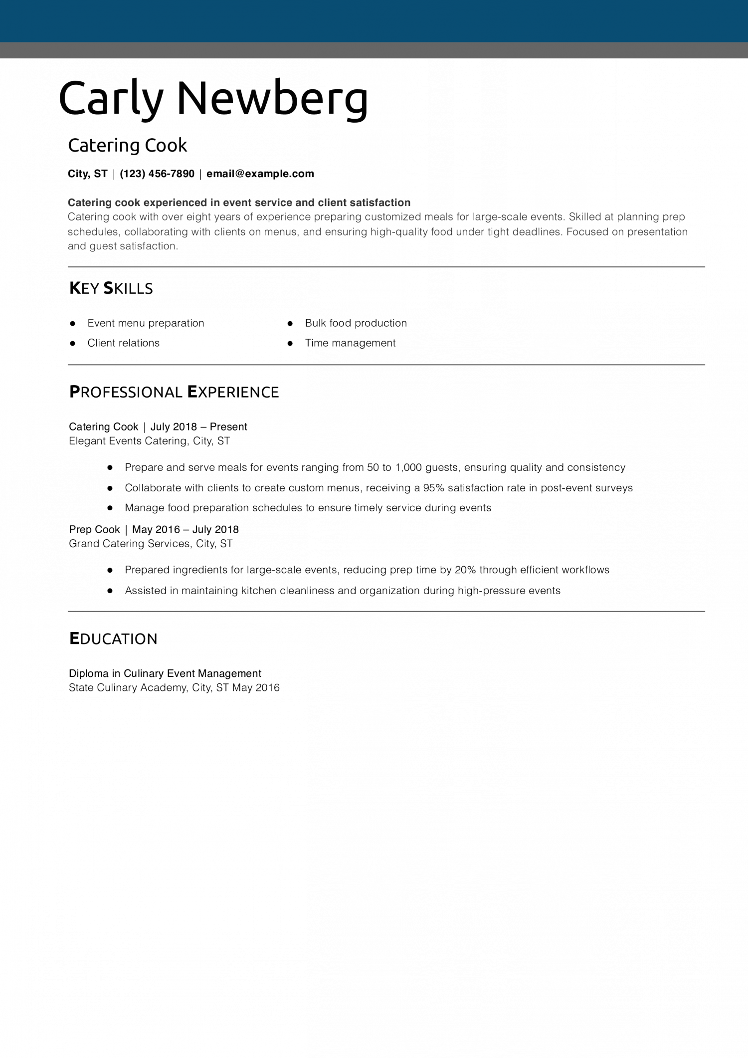 Catering Cook Resume