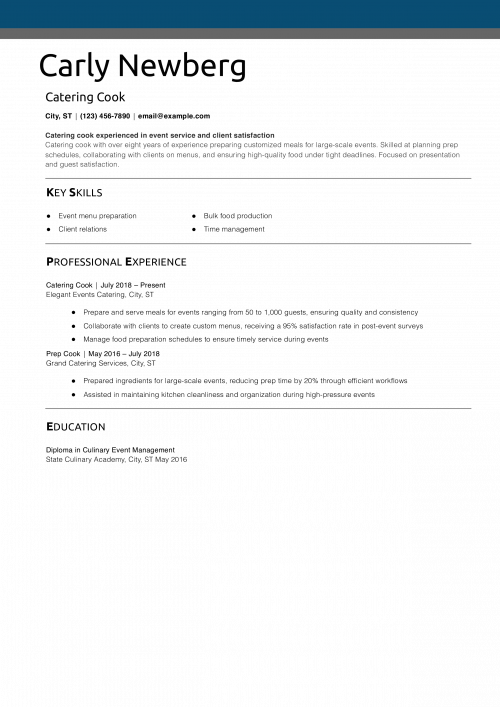 Catering Cook Resume