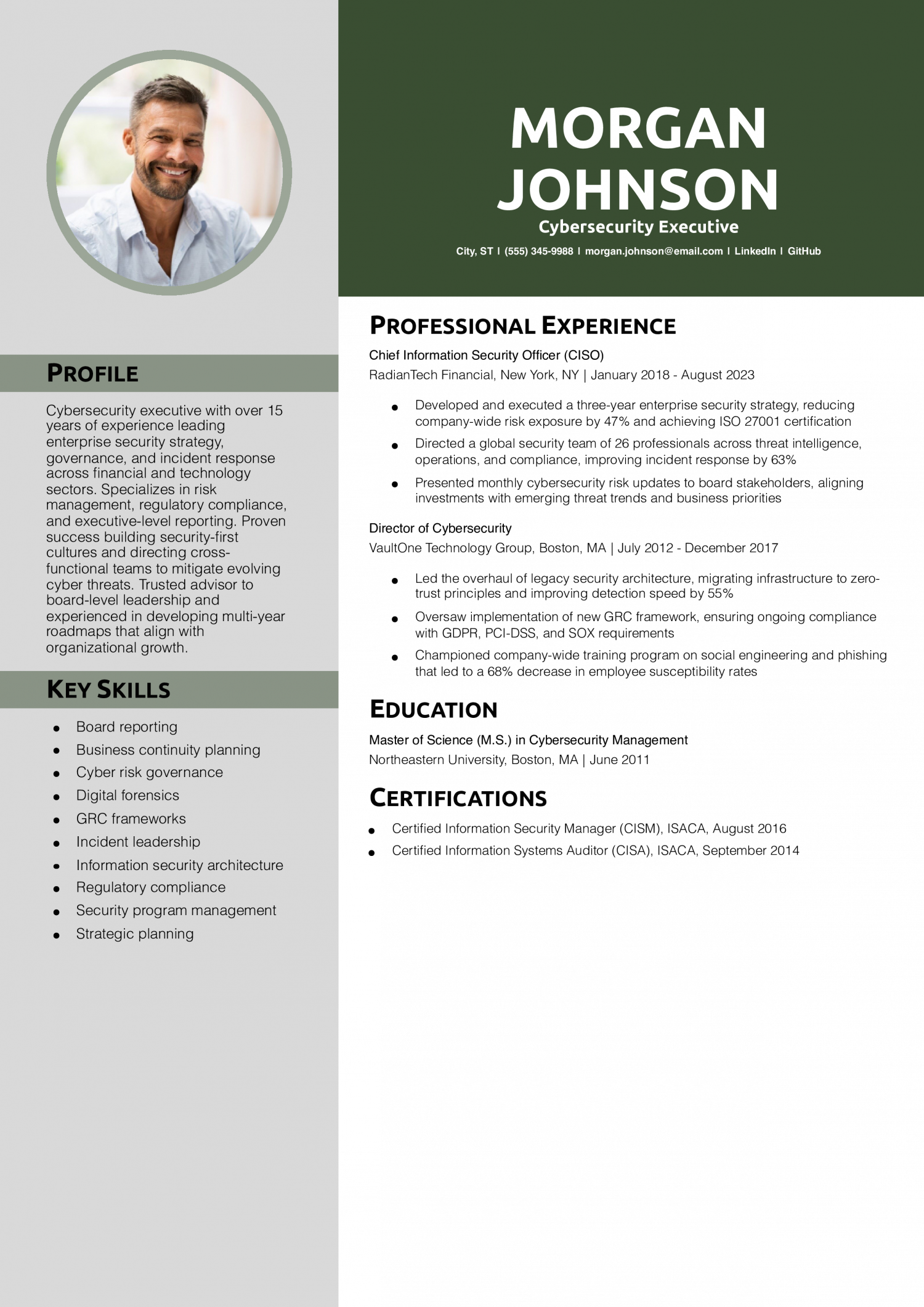 Cybersecurity Executive Resume Example