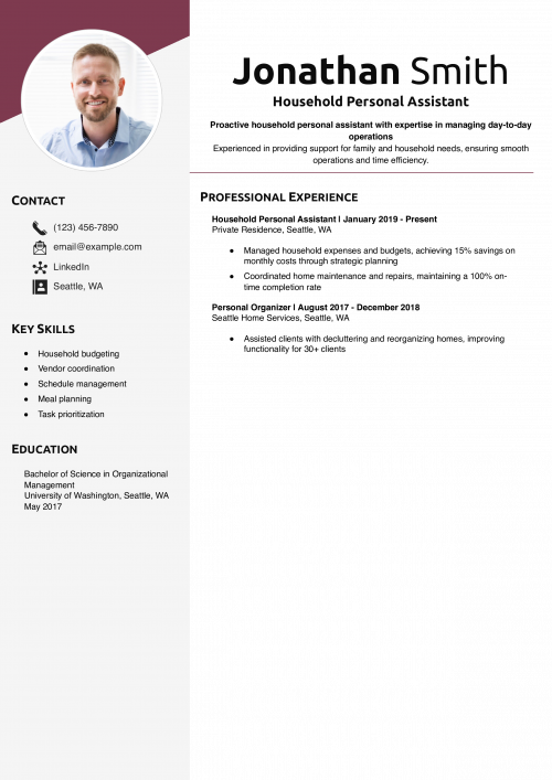 Household Personal Assistant Resume