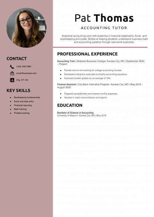 Accounting tutor resume example