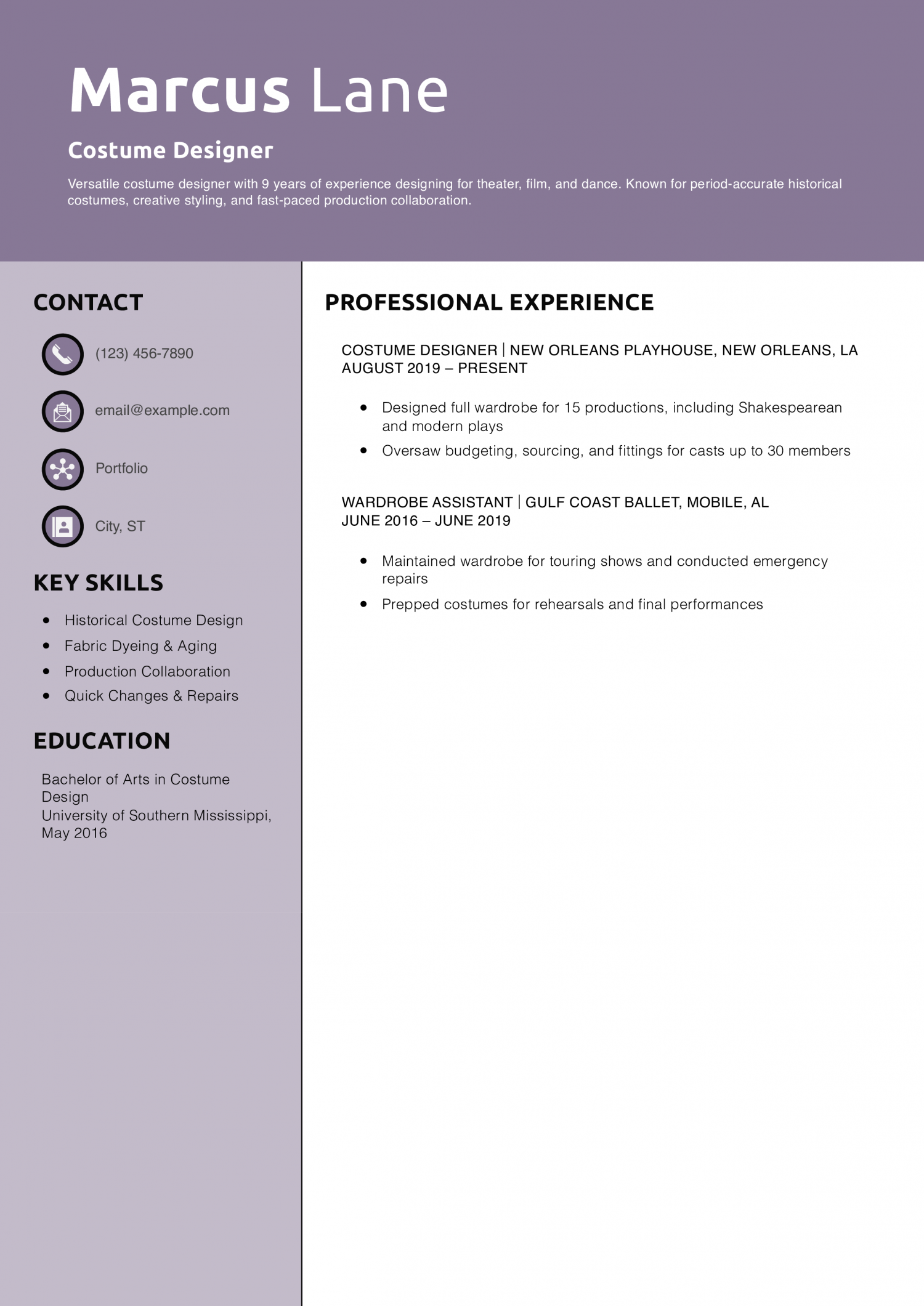 Costume Designer Resume