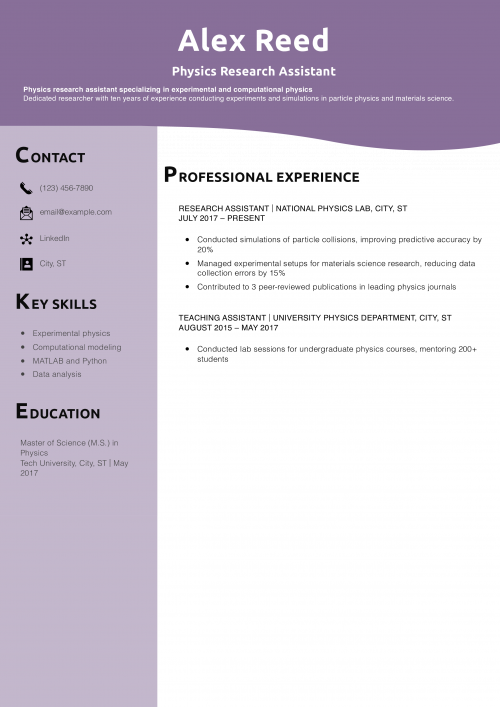 Physics Research Assistant Resume