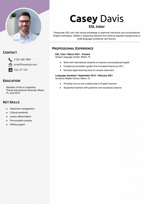 ESL tutor resume example