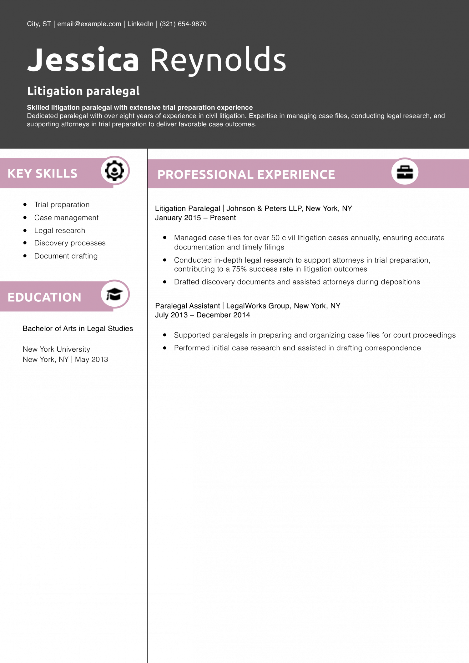 Litigation paralegal resume