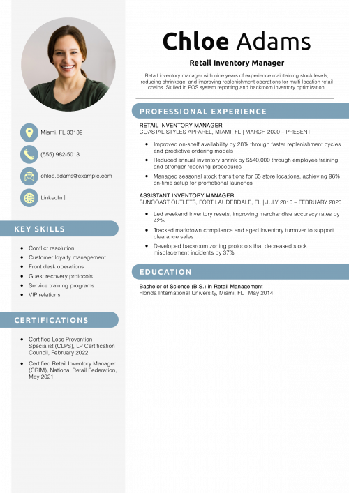 Retail Inventory Manager Resume Example