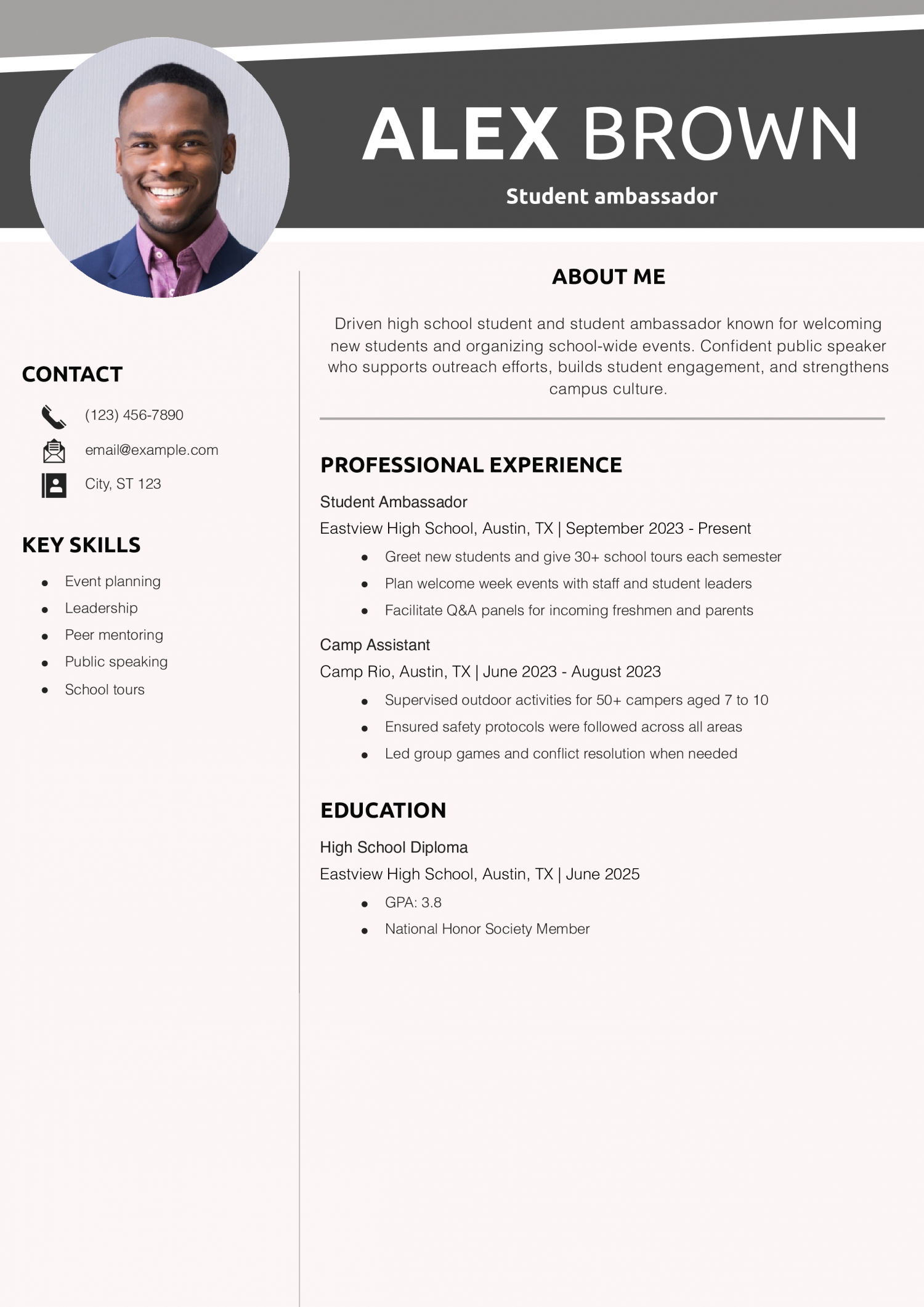 Student ambassador resume example