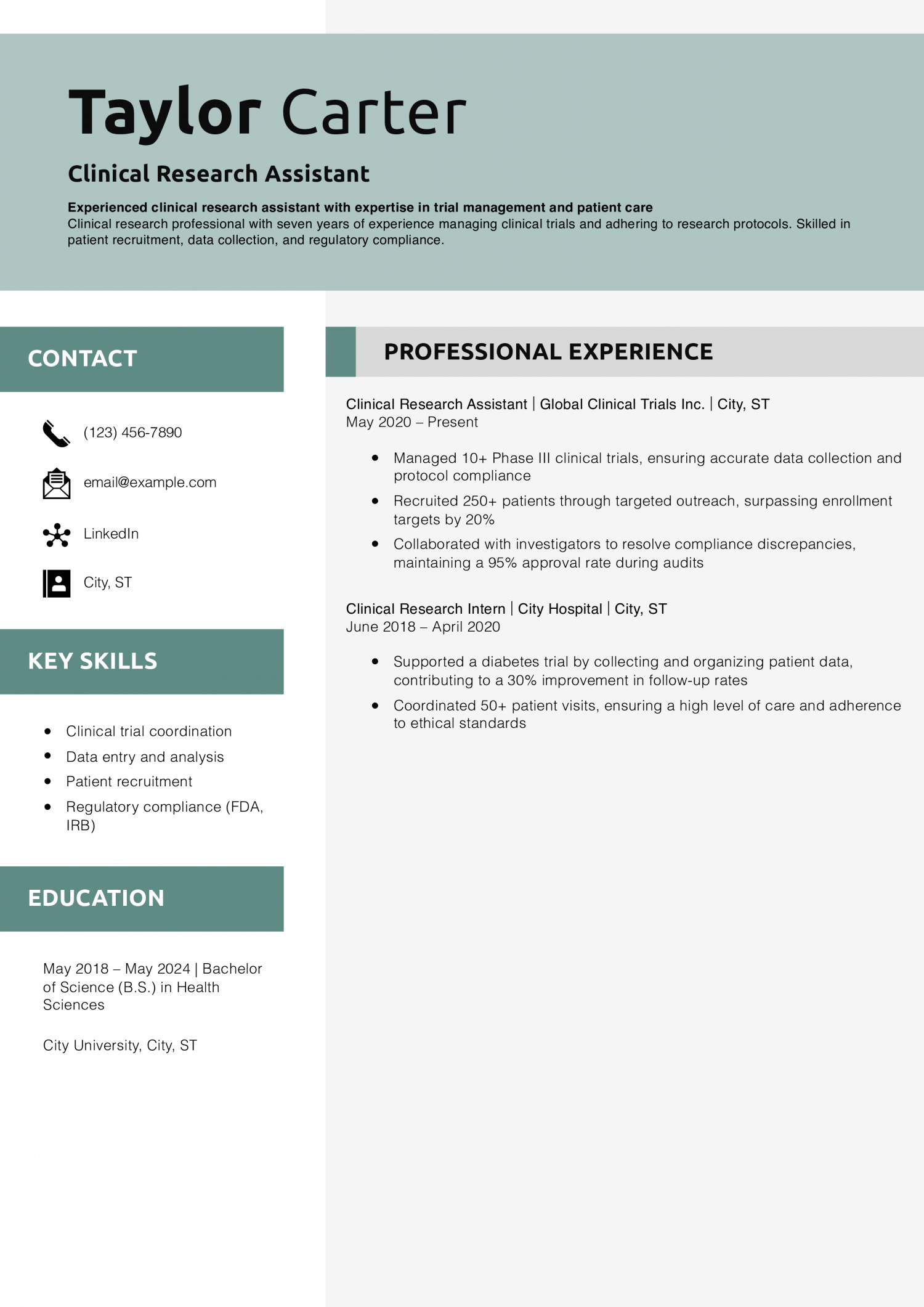 Clinical Research Assistant Resume