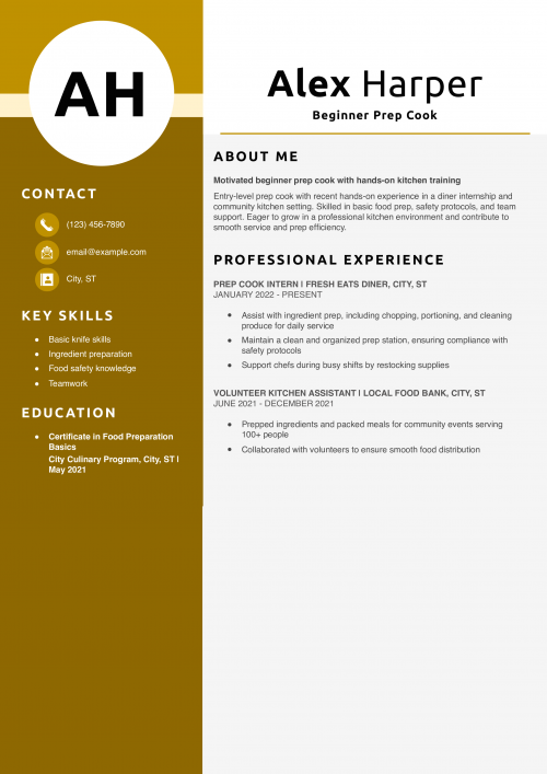Beginner Prep Cook Resume