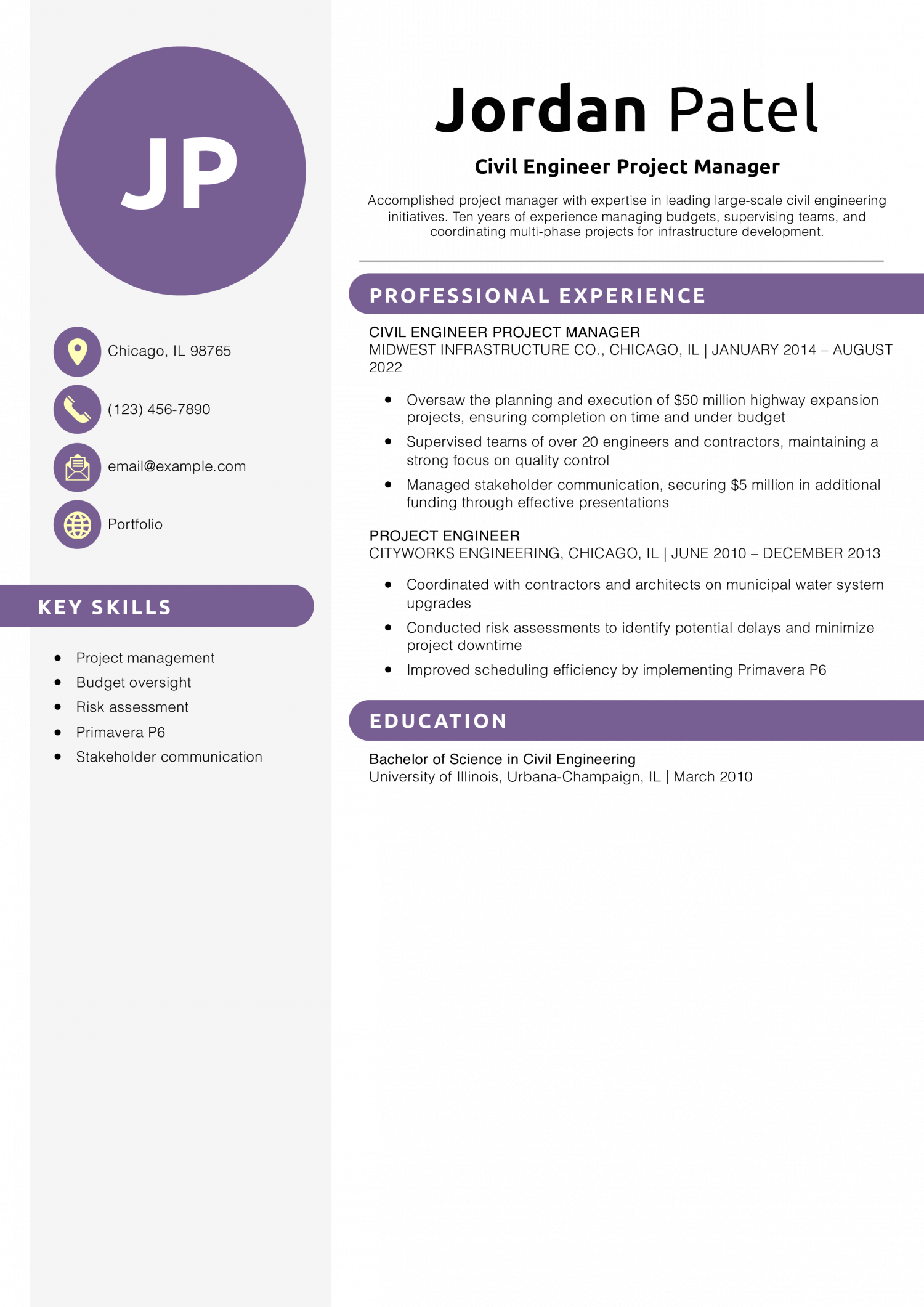 Civil Engineer Project Manager Resume