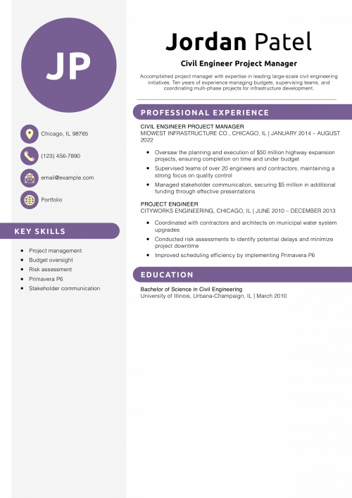 Civil Engineer Project Manager Resume