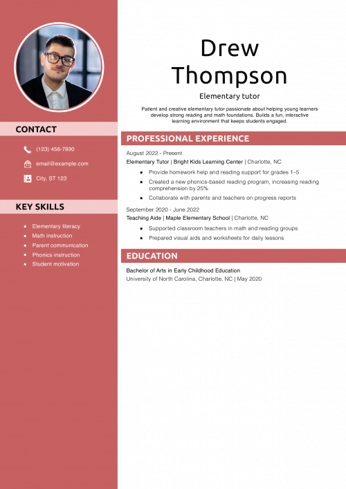Elementary tutor resume example