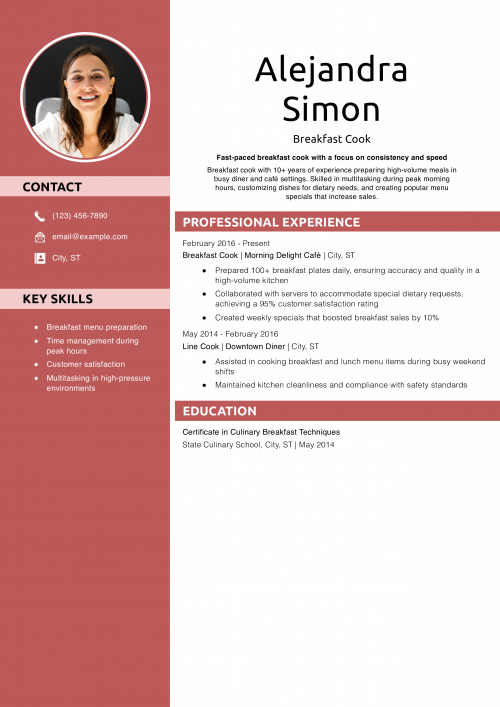 Breakfast Cook Resume