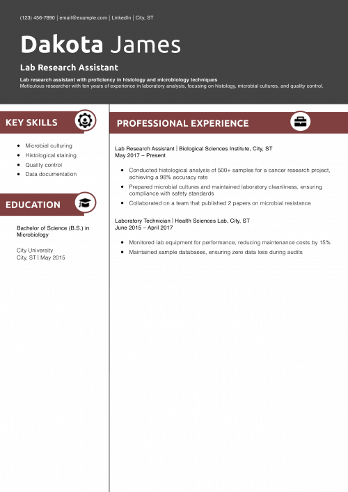 Lab Research Assistant Resume