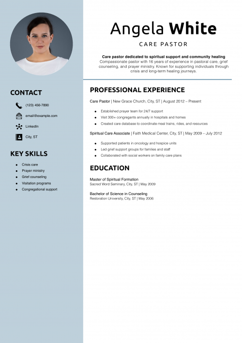 Care Pastor Resume Example