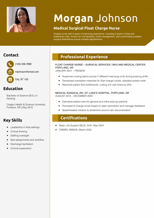 Medical Surgical Float Charge Nurse Resume Example