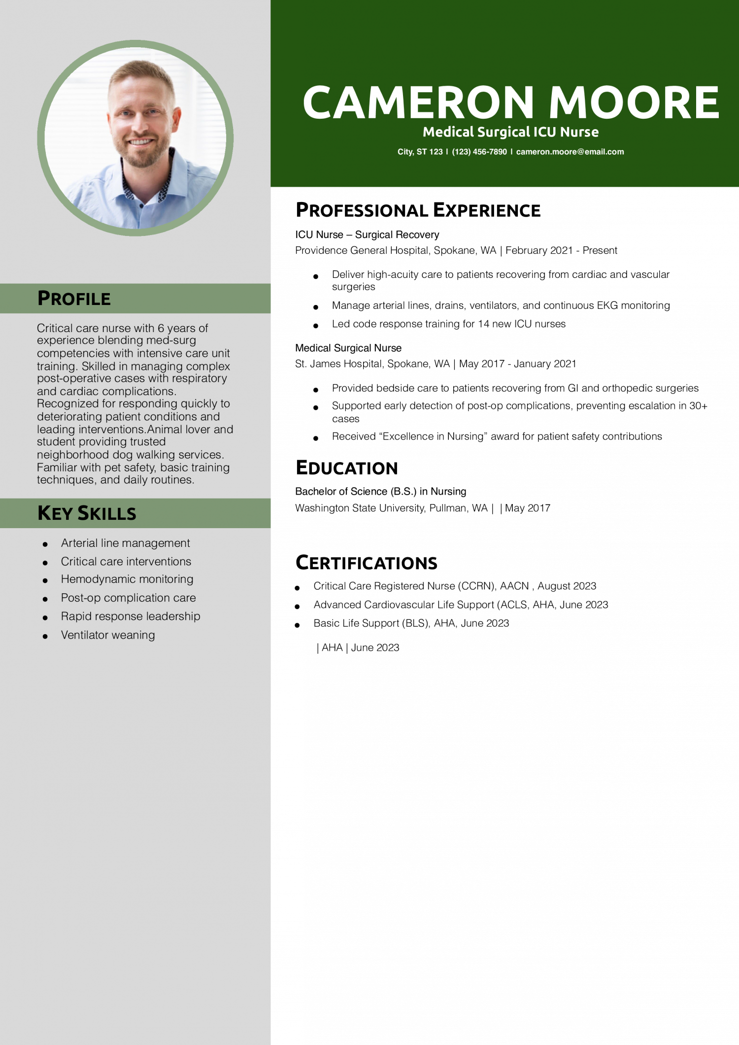 Medical Surgical ICU Nurse Resume Example