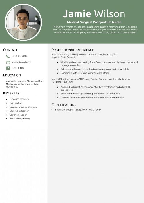 Medical Surgical Postpartum Nurse Resume Example