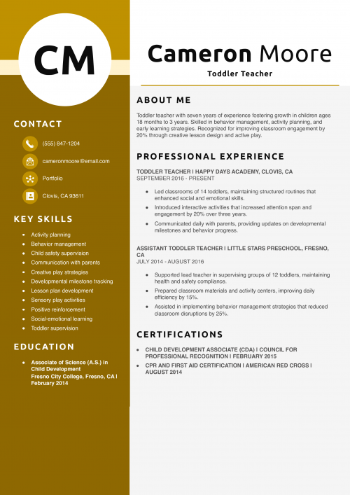 Toddler Teacher Resume