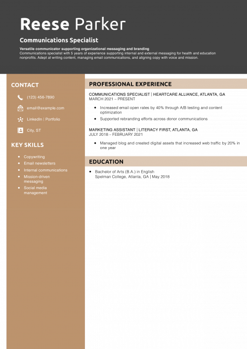 Communications Specialist Resume
