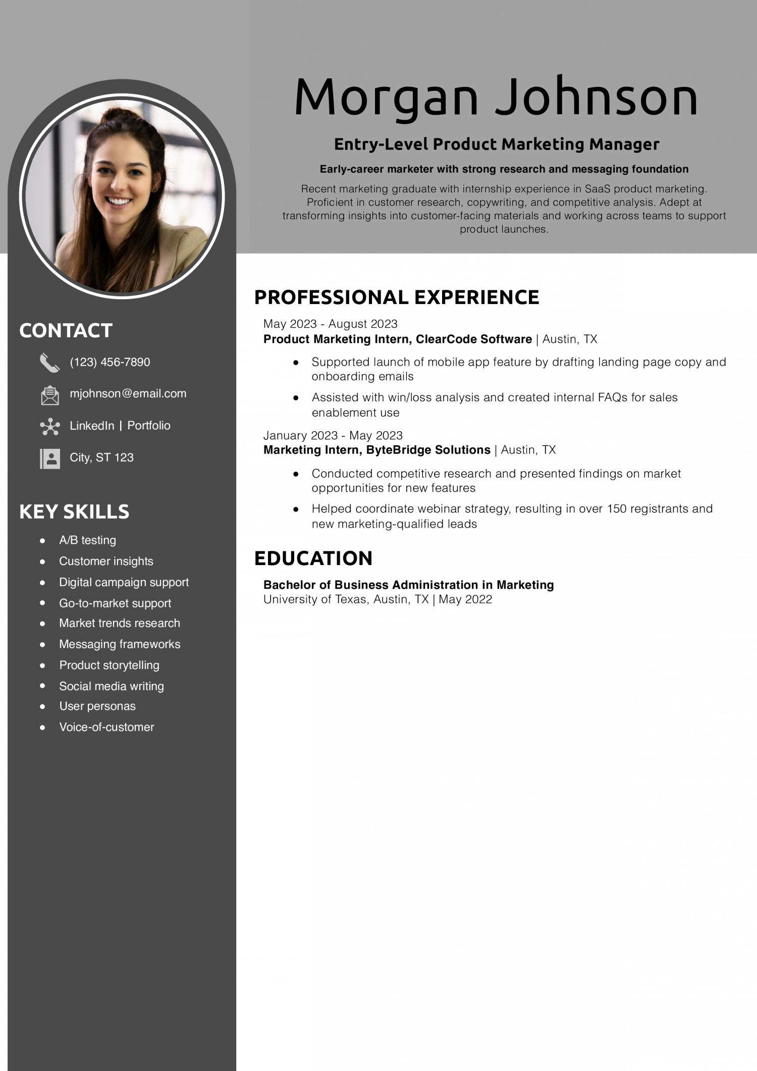 Entry-Level Product Marketing Manager Resume Example