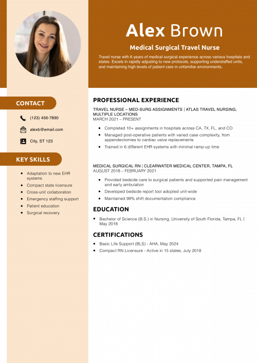 Medical Surgical Travel Nurse Resume Example