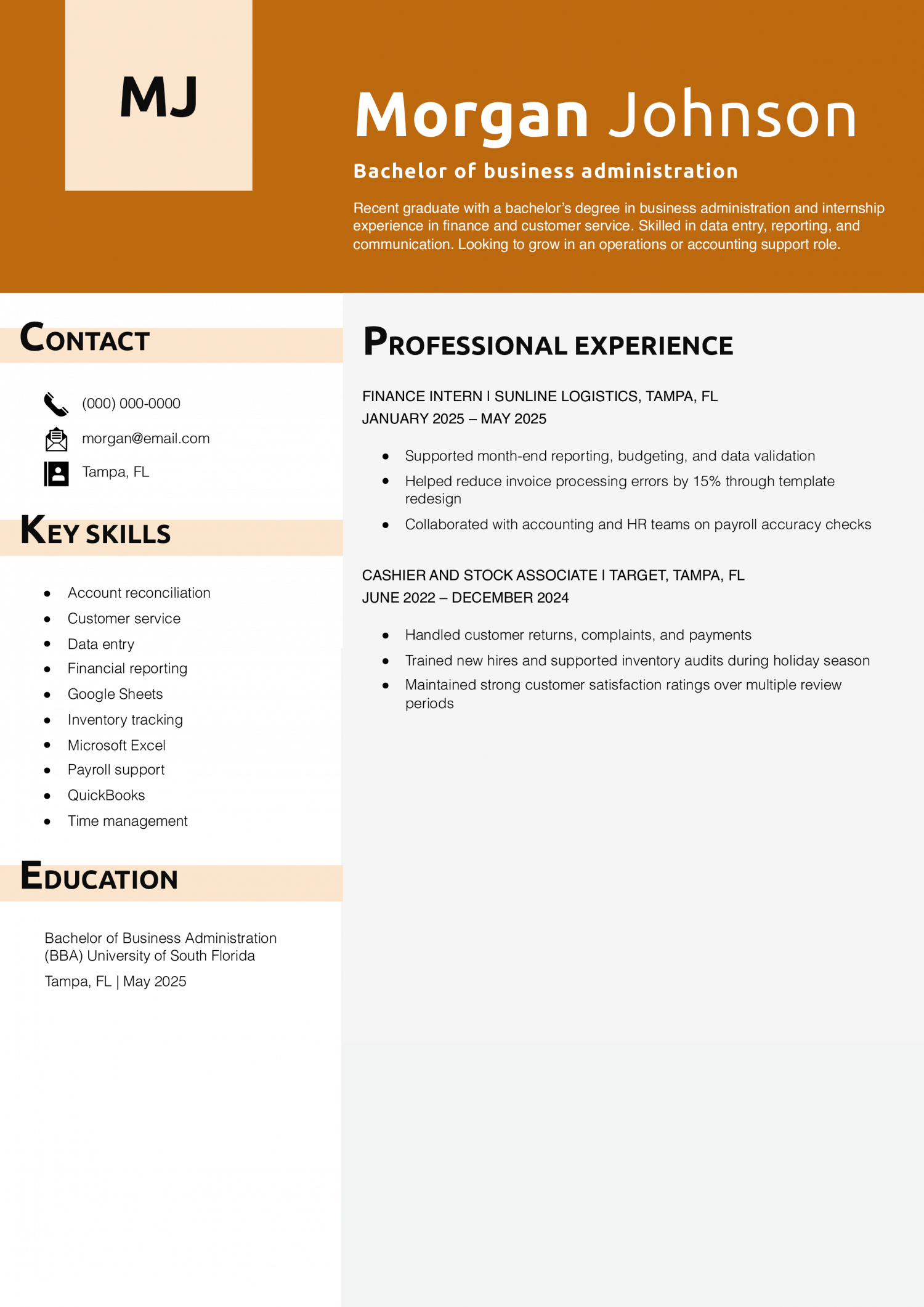 Bachelor of business administration resume 