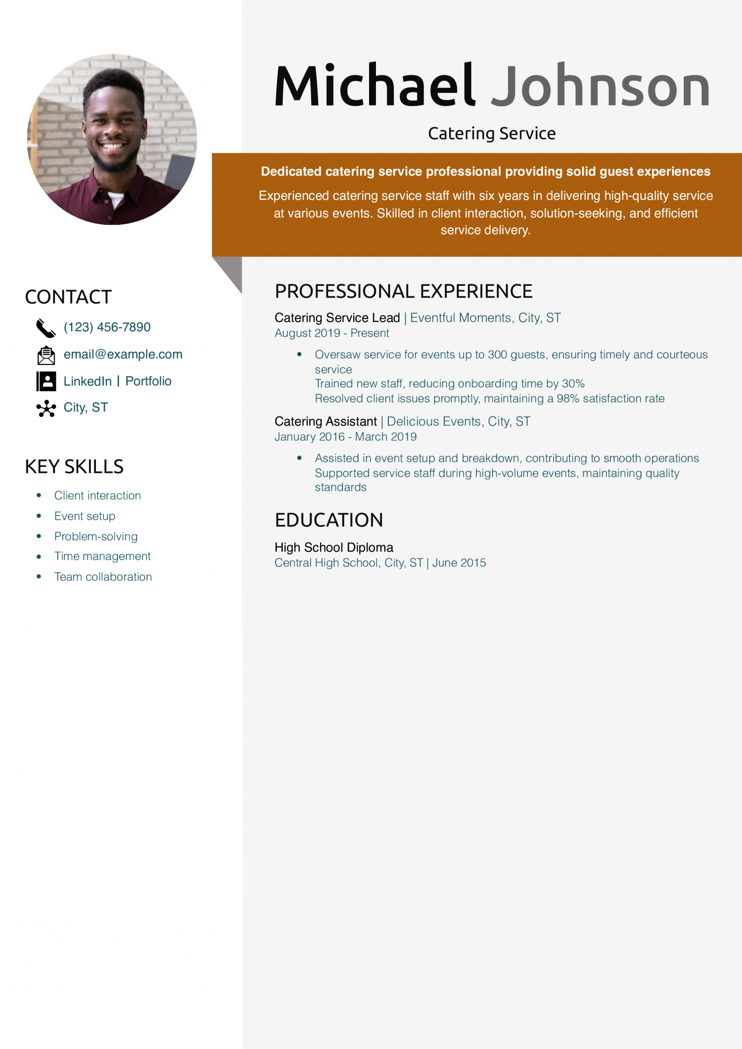 Catering Service Resume Example