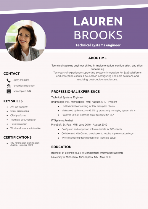 Technical systems engineer resume 