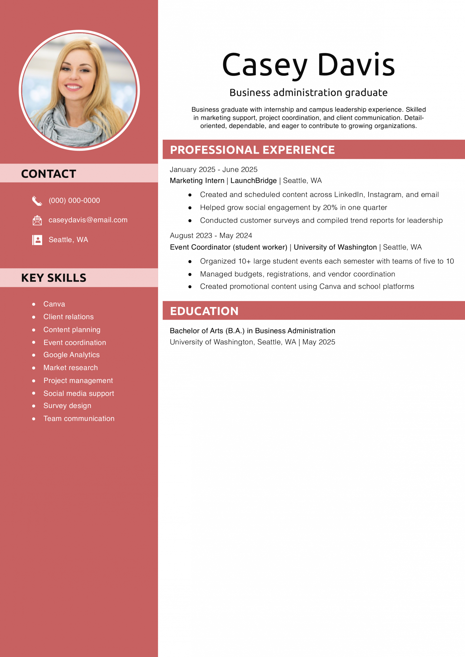 Business administration graduate resume 