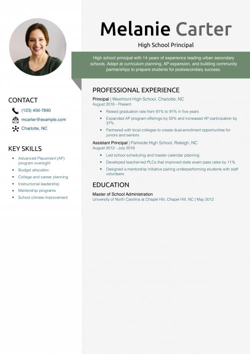 High School Principal Resume Example