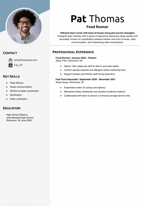 Food Runner Resume