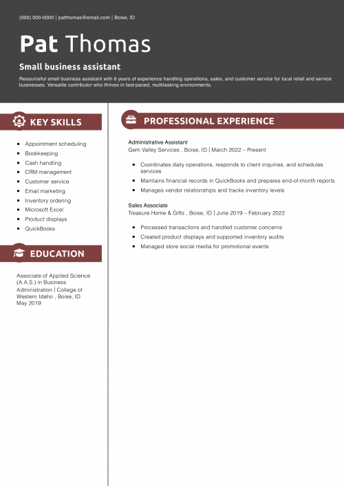 Small business assistant resume