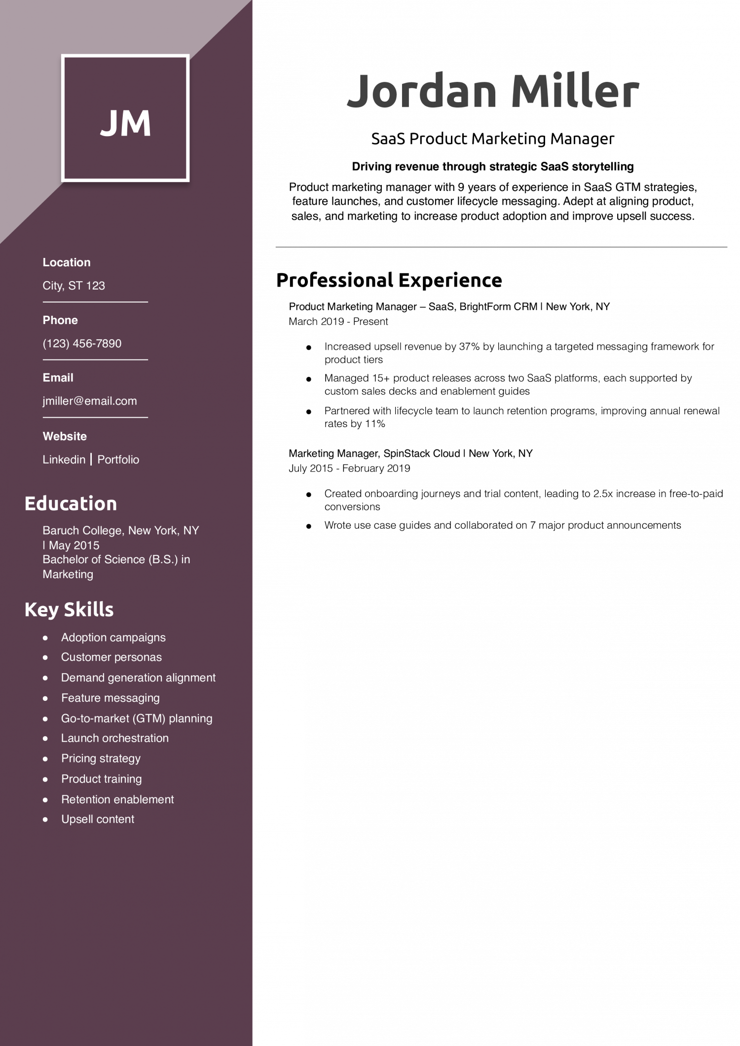 SaaS Product Marketing Manager Resume Example