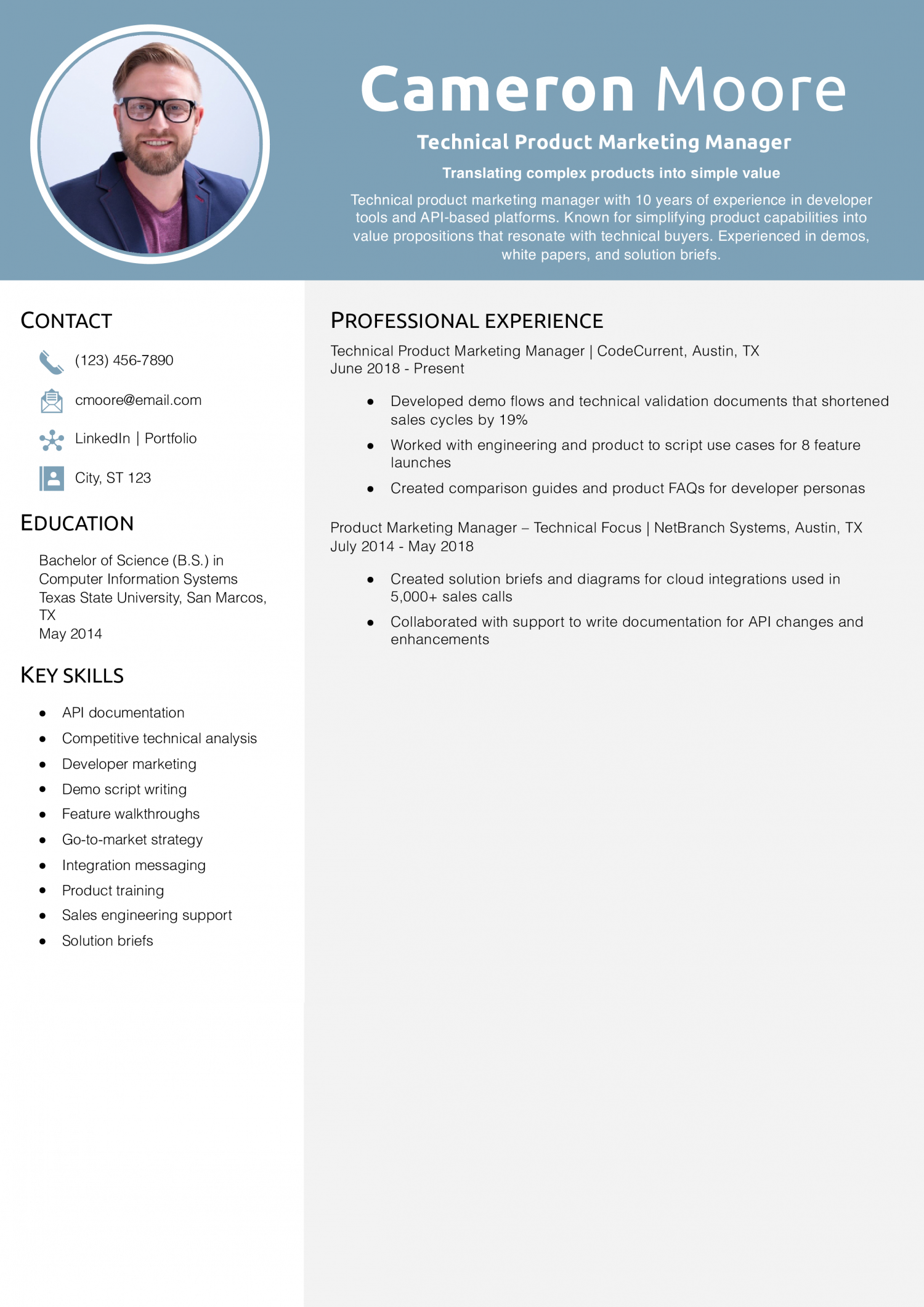 Technical Product Marketing Manager Resume Example