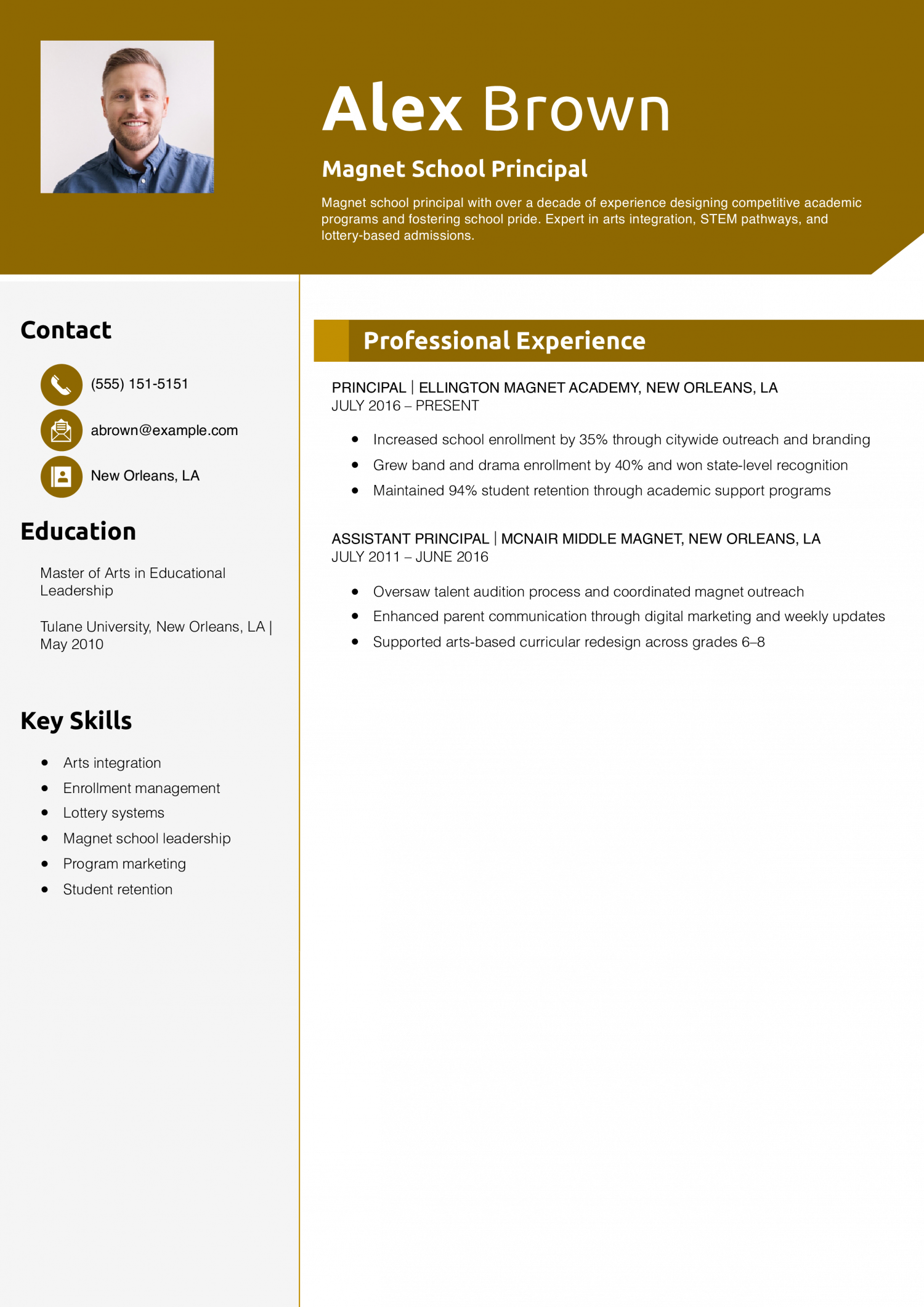 Magnet School Principal Resume Example