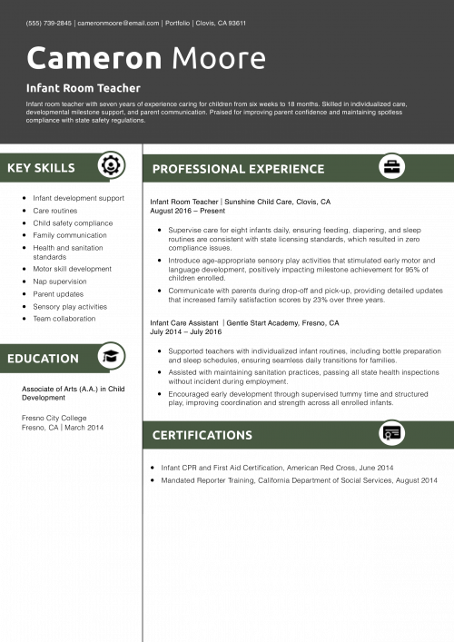 Infant Room Teacher Resume