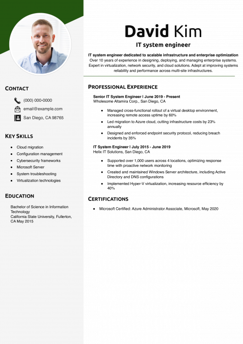 IT system engineer resume 