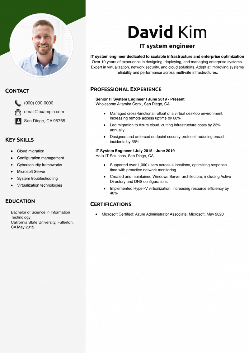 IT system engineer resume 