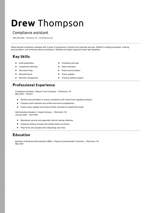 Compliance assistant resume