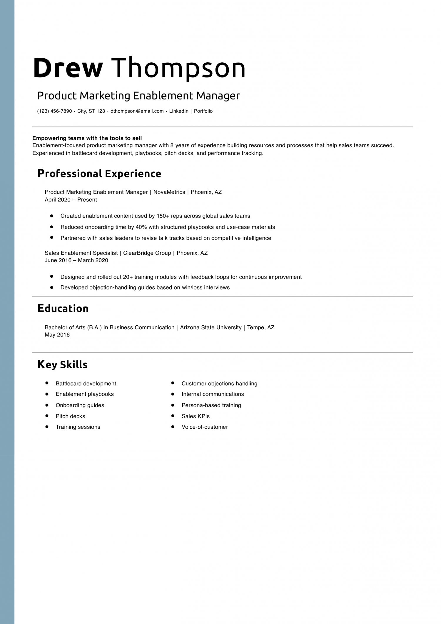 Product Marketing Enablement Manager Resume Example