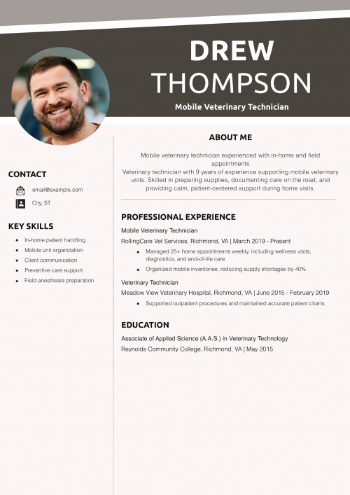 Mobile Veterinary Technician Resume
