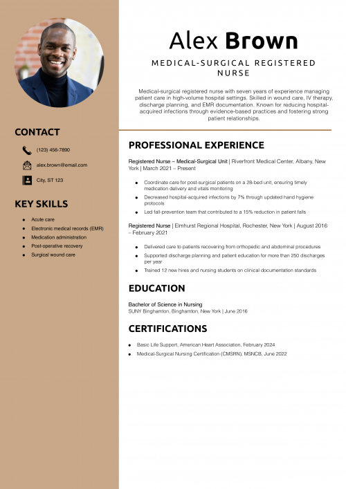 Medical-Surgical Registered Nurse Resume Example