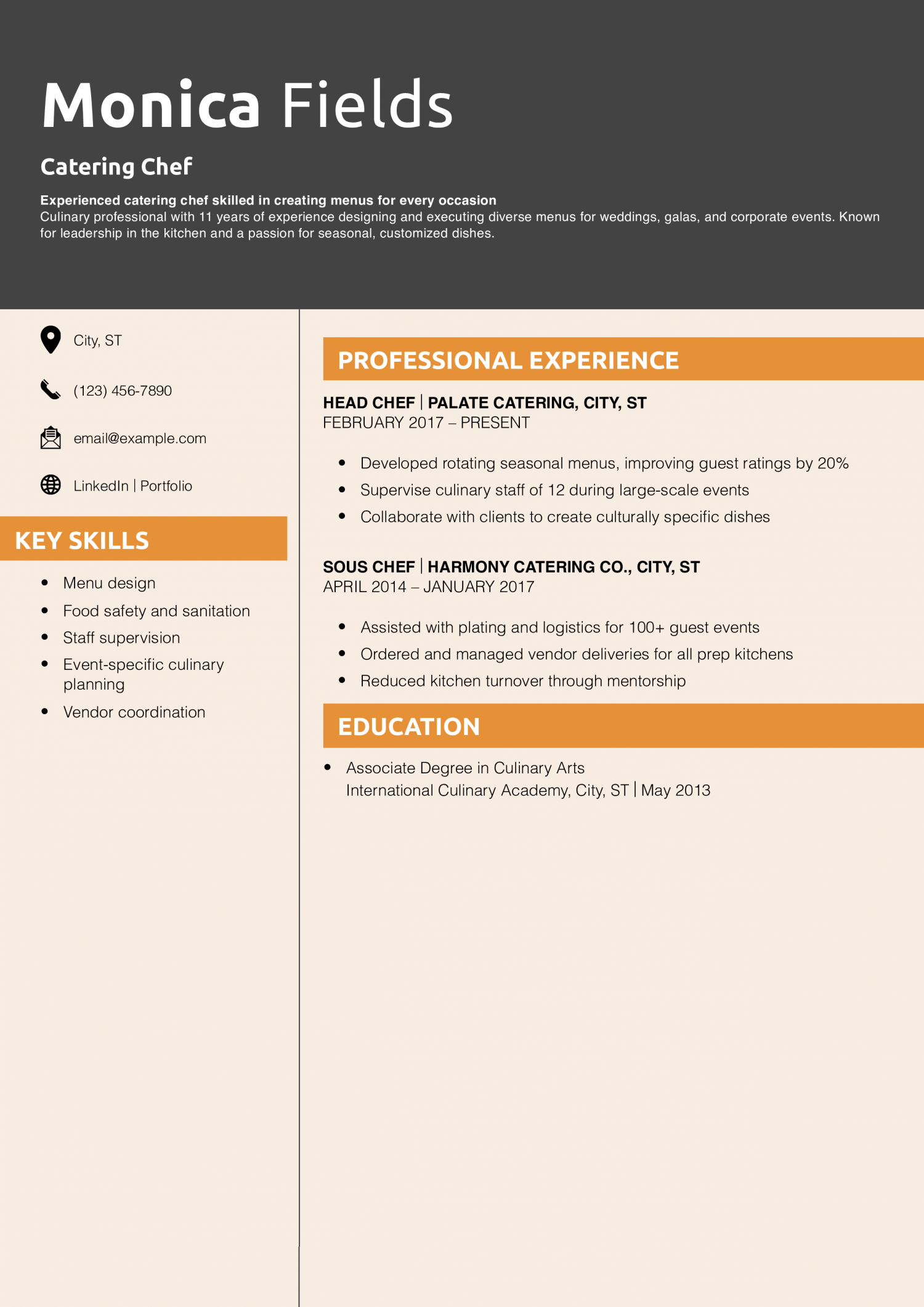 Catering Chef Resume Example