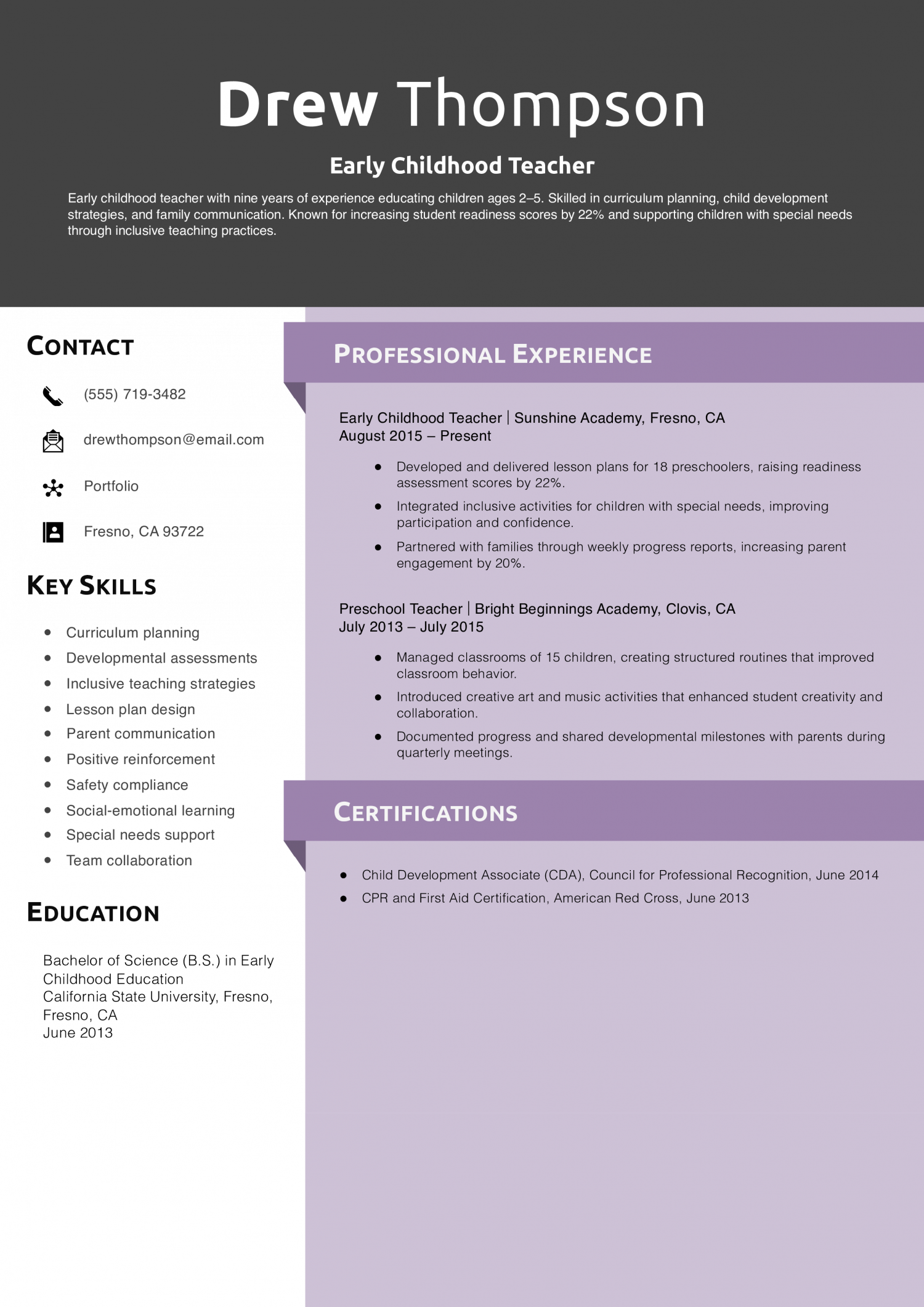 Early Childhood Teacher Resume