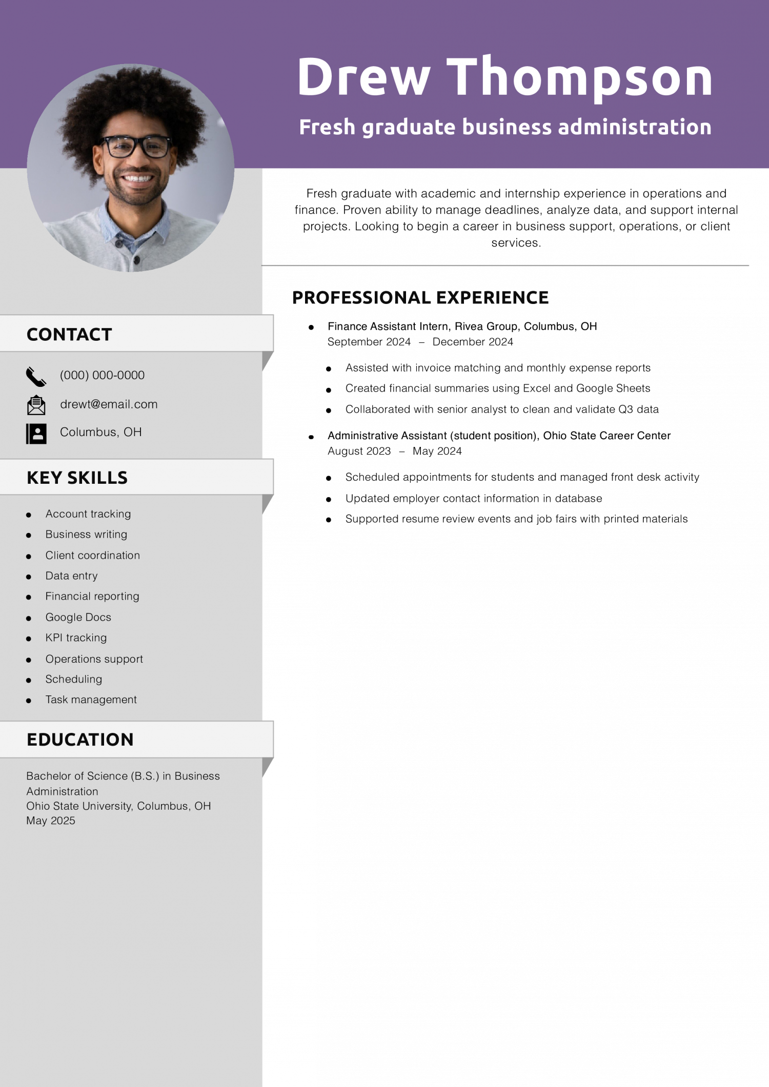 Fresh graduate business administration resume 