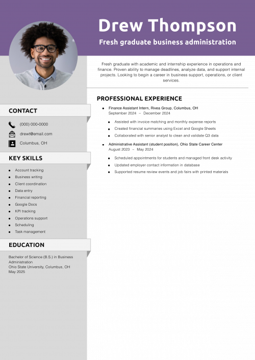 Fresh graduate business administration resume 